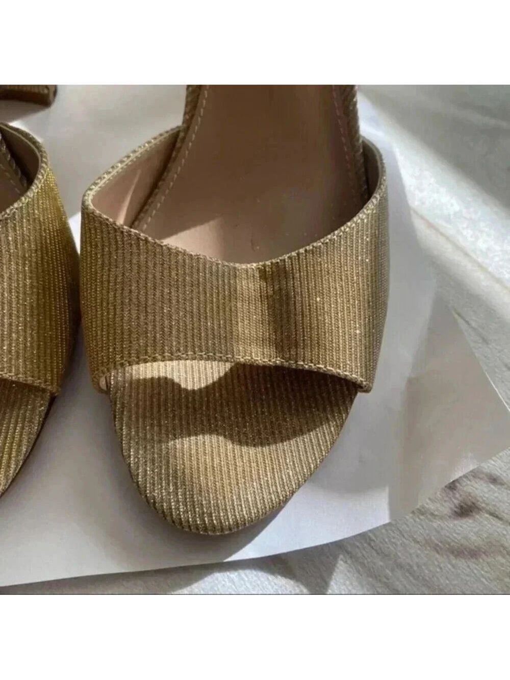 Betsey Johnson Jess Gold Sparkle Sandal Heels size 8.5 - Picture 2 of 13